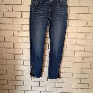 White House Black Market  Jeans with Zipper Detail Leather Trim size 8